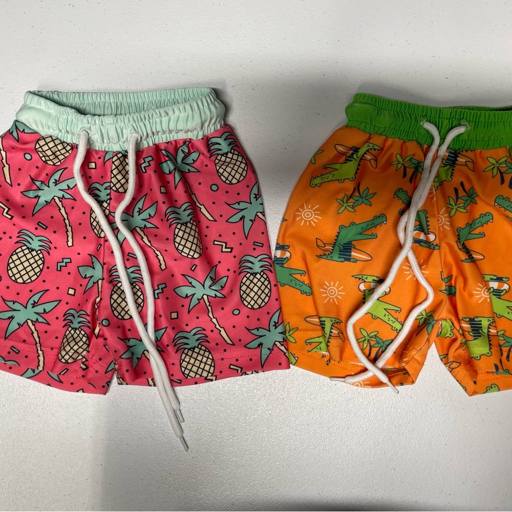 Baby/Toddler: Pink Pineapple/Orange Alligator Swim Trunks/Shorts (6-12 Months)